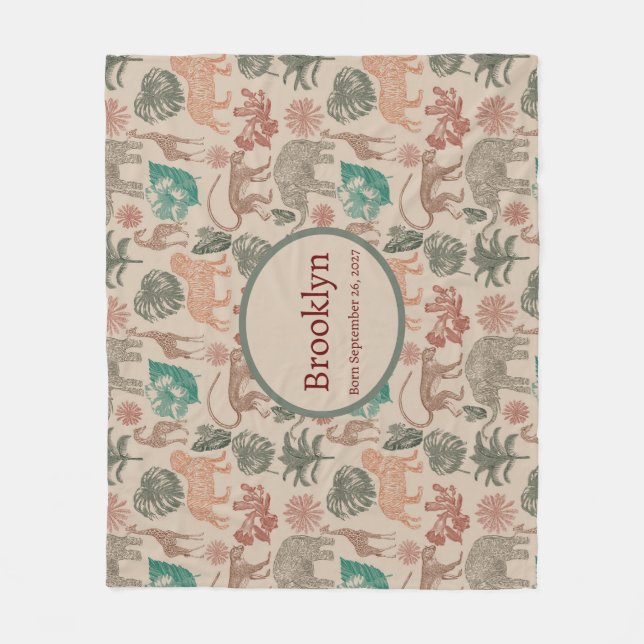 Personalised Vintage Jungle Safari  Fleece Blanket (Front)