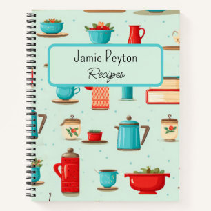 Personalised Vintage Kitchen Teal Red Recipe Book