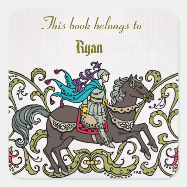 Personalised Vintage Knight Book label (Front)