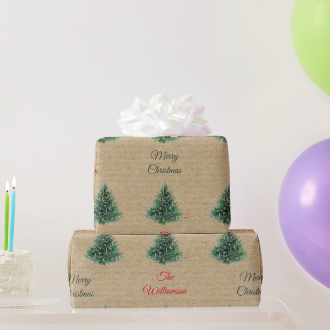 Personalised Vintage Kraft Brown Christmas Pattern Wrapping Paper (Party Gifts)
