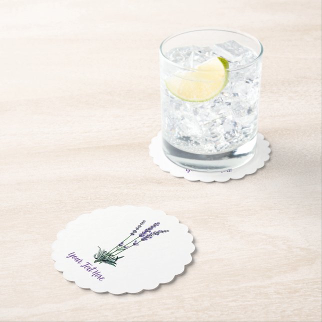 Personalised Vintage Lavender Flower Paper Coaster (Insitu)