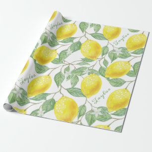 Personalised Vintage Lemon Fruits, Leaves Flowers Wrapping Paper