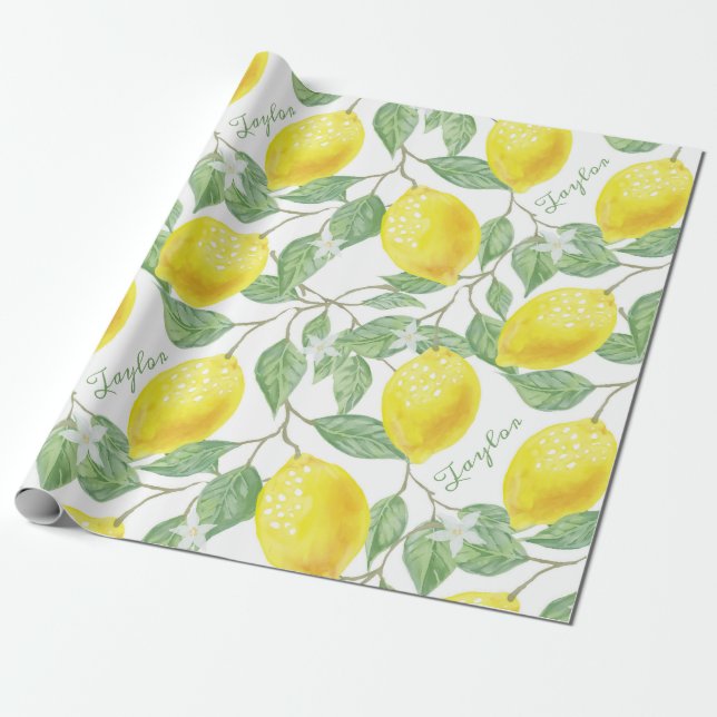 Personalised Vintage Lemon Fruits, Leaves Flowers Wrapping Paper (Unrolled)