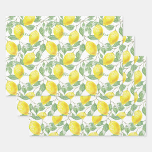 Personalised Vintage Lemon Fruits Leaves Flowers Wrapping Paper Sheet