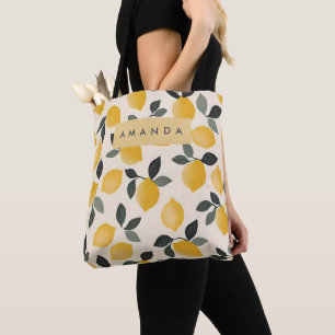 Personalised Vintage Lemons with Green Leaves Tote Bag