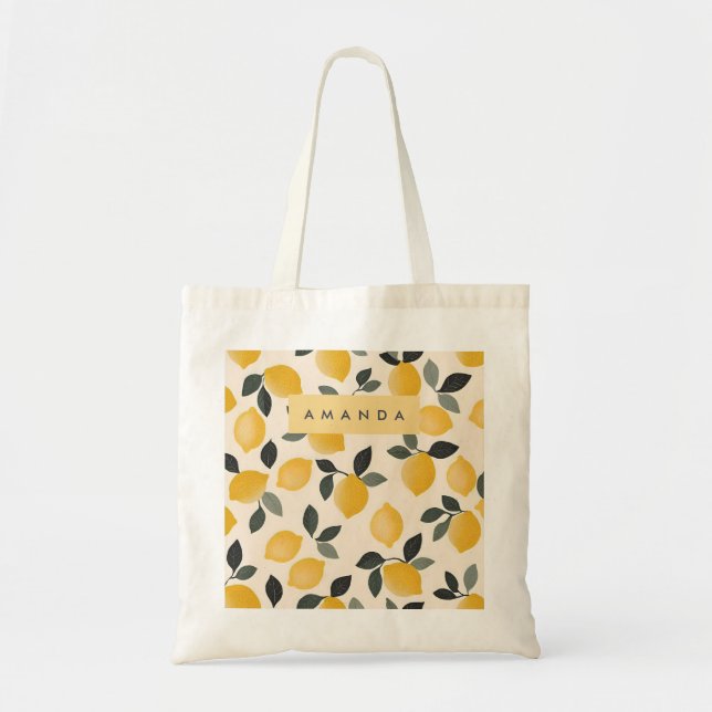 Personalised Vintage Lemons with Green Leaves Tote Bag (Front)