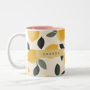 Personalised Vintage Lemons with Green Leaves Two-Tone Coffee Mug