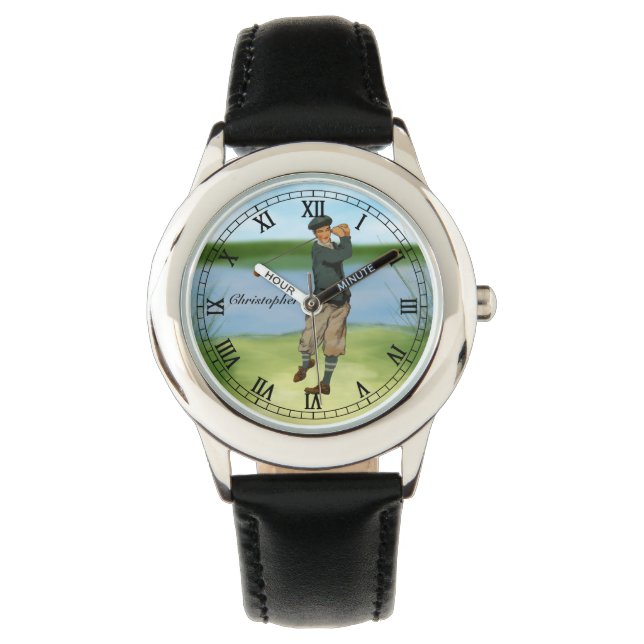 Personalised Vintage look Golfer Golf Watch (Front)