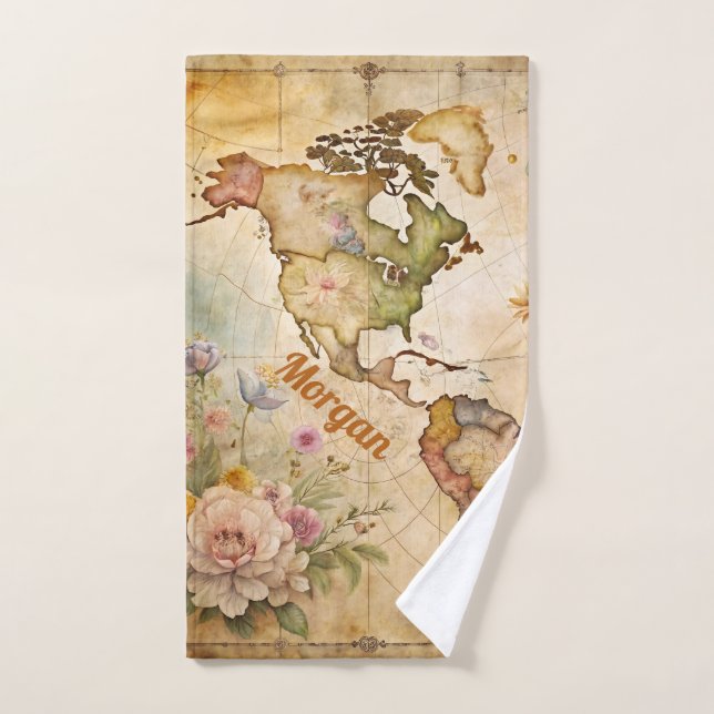 Personalised Vintage Map Hand Towel (Hand Towel)