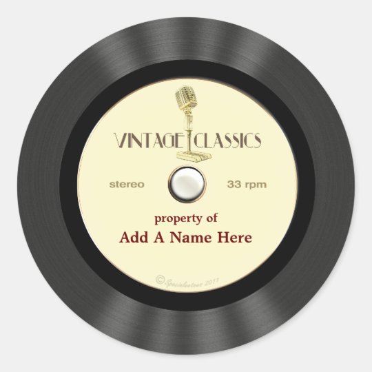 Personalised Vintage Microphone Vinyl Record Classic Round Sticker | Zazzle.co.uk