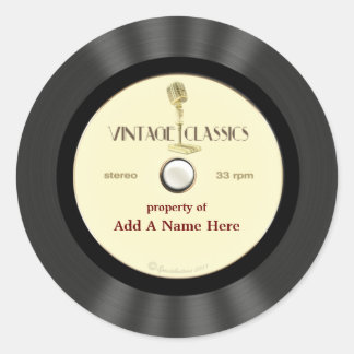 Personalised Vintage Microphone Vinyl Record Classic Round Sticker