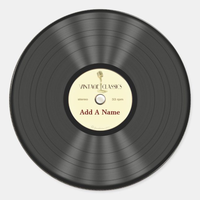 Personalised Vintage Microphone Vinyl Record Classic Round Sticker (Front)