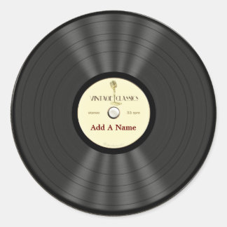 Personalised Vintage Microphone Vinyl Record Classic Round Sticker