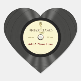 Personalised Vintage Microphone Vinyl Record Heart Sticker