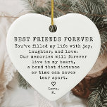 Personalised Vintage Minimal Best Friend Christmas Ceramic Tree Decoration<br><div class="desc">Celebrate the bond of friendship this holiday season with the Personalised Vintage Minimal Best Friend Christmas Ceramic Ornament. Featuring a timeless design, this ceramic heart ornament is the perfect way to send a heartfelt message to your best friend. Whether for old friends or close companions, this keepsake gift captures the...</div>