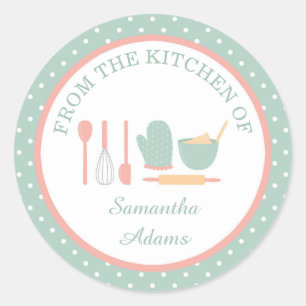 Personalised Vintage Mint and Pink Baking Kitchen Classic Round Sticker