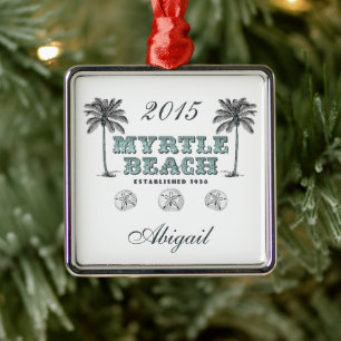 Personalised Vintage Myrtle Beach SC Christmas Metal Tree Decoration