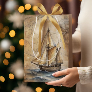 Personalised Vintage Nautical Ship w/ Antique Map Medium Gift Bag