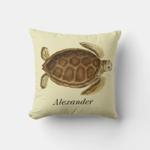 Personalised Vintage Nautical Turtle Watercolor Cushion