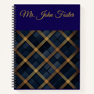 Personalised Vintage Navy Blue and Gold Christmas  Notebook