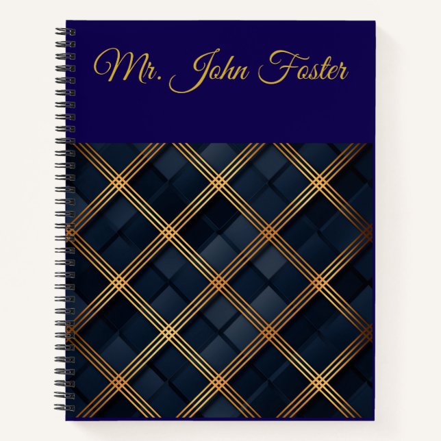 Personalised Vintage Navy Blue and Gold Christmas  Notebook (Front)