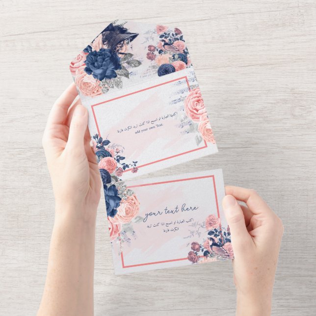 Personalised Vintage Navy & Blush  All In One Invitation (Tearaway)