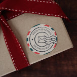 Personalised Vintage North Pole Express Classic Round Sticker<br><div class="desc">Add vintage charm to your Christmas presents and holiday mailings with these cute personalised stickers. Styled like vintage air mail and postcards, ivory stickers feature a red and blue-green diagonal striped background with a retro post office stamp bearing the words "North Pole Express, deliver to [name]." Personalise with your recipient's...</div>