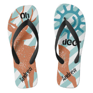 Personalised Vintage Oh Deer Sun Stripes Pattern Flip Flops
