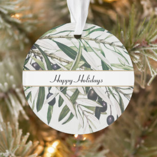 Personalised Vintage Olive Branch Happy Holidays Ornament