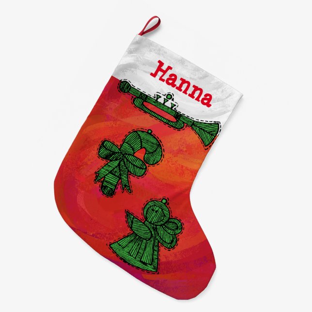 Personalised Vintage Ornaments Christmas Large Christmas Stocking (Front (Hanging))