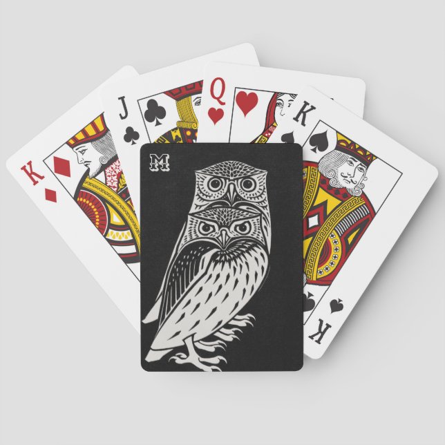Personalised Vintage Owls Black and White Playing Cards (Back)
