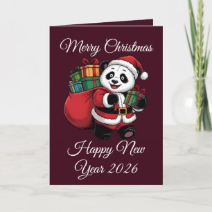 Personalised Vintage Panda Christmas Retro Holiday Card