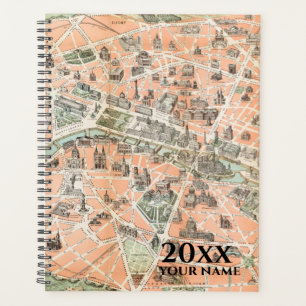 Personalised Vintage Paris Map Planner Notebook