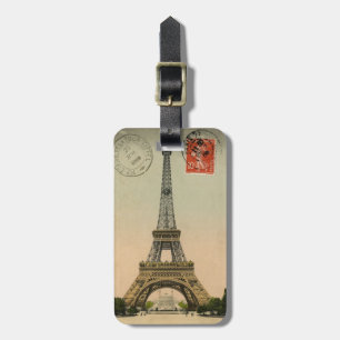 Personalised vintage Paris Postcard Luggage tag