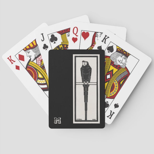 Personalised Vintage Parrot Black and White Playing Cards (Back)