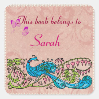Personalised Vintage Peacock Lacy Pink Book Label