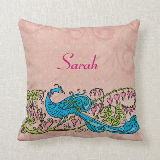 Personalised Vintage Peacock on Pink Cushion