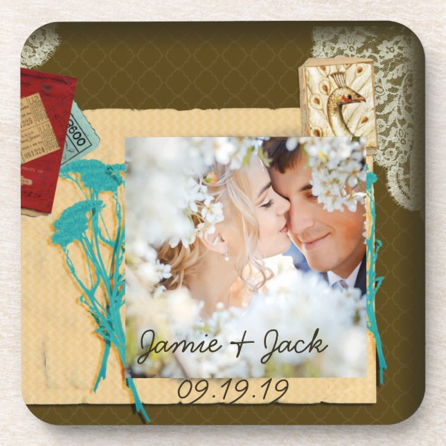 Personalised Vintage Photo Collage Coaster (Front)