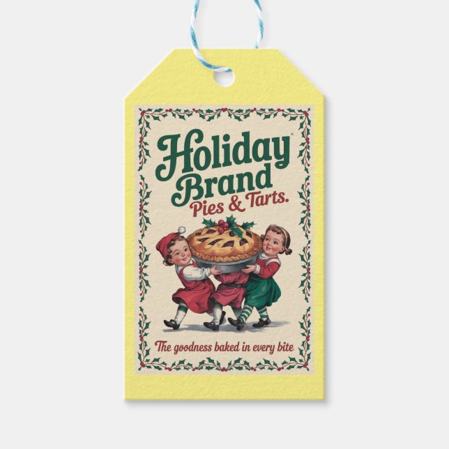 Personalised Vintage Pie and Tart Christmas Gift Tags (Front)