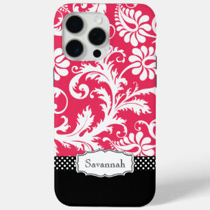 Personalised Vintage Pink and Black Damask iPhone 15 Pro Max Case