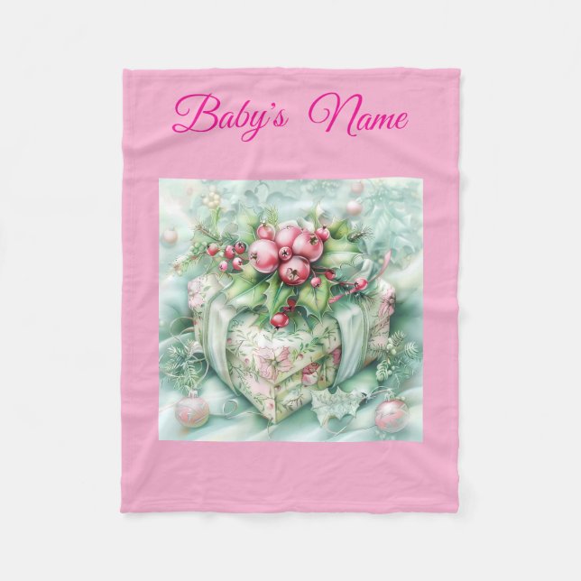 Personalised Vintage Pink Christmas Baby Blanket – (Front)