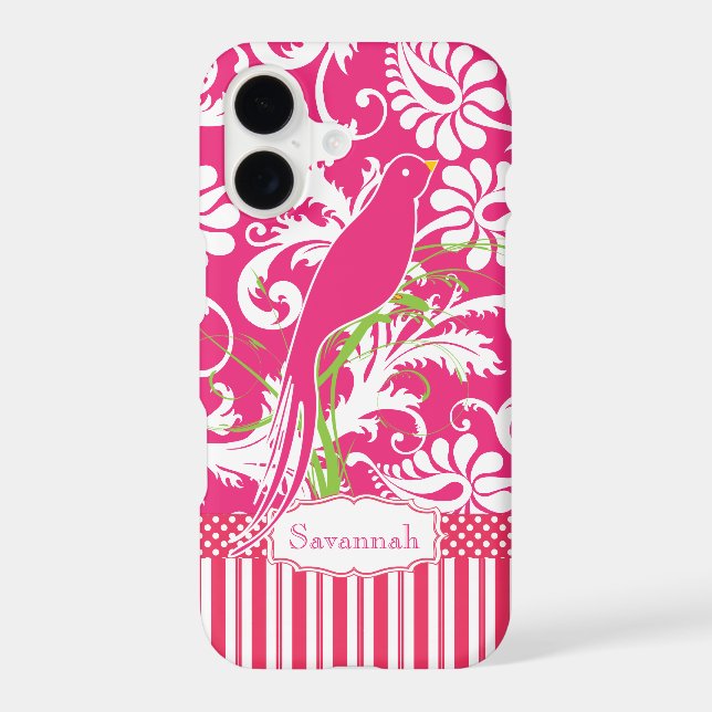 Personalised Vintage Pink Damask Love Bird (Back)