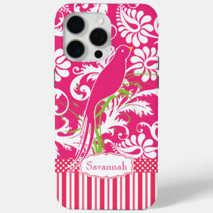 Personalised Vintage Pink Damask Love Bird iPhone 15 Pro Max Case