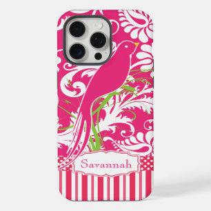 Personalised Vintage Pink Damask Love Bird iPhone 15 Pro Max Case