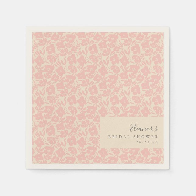 Personalised Vintage Pink Floral Bridal Shower  Napkin (Front)