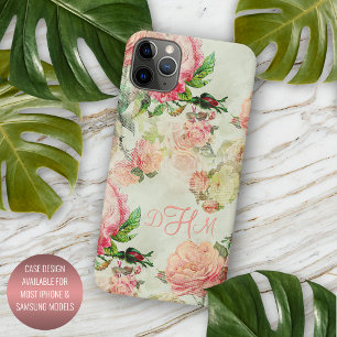 Personalised Vintage Pink Floral Roses Pattern iPhone 15 Case