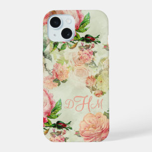 Personalised Vintage Pink Floral Roses Pattern iPhone 15 Case
