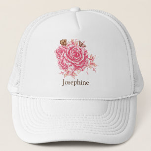 Personalised Vintage Pink Rose Butterfly Floral Trucker Hat