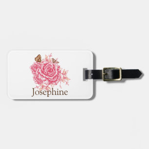 Personalised Vintage Pink Rose Flower Butterf Luggage Tag