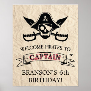 Personalised Vintage Pirate Ship Birthday Welcome Poster